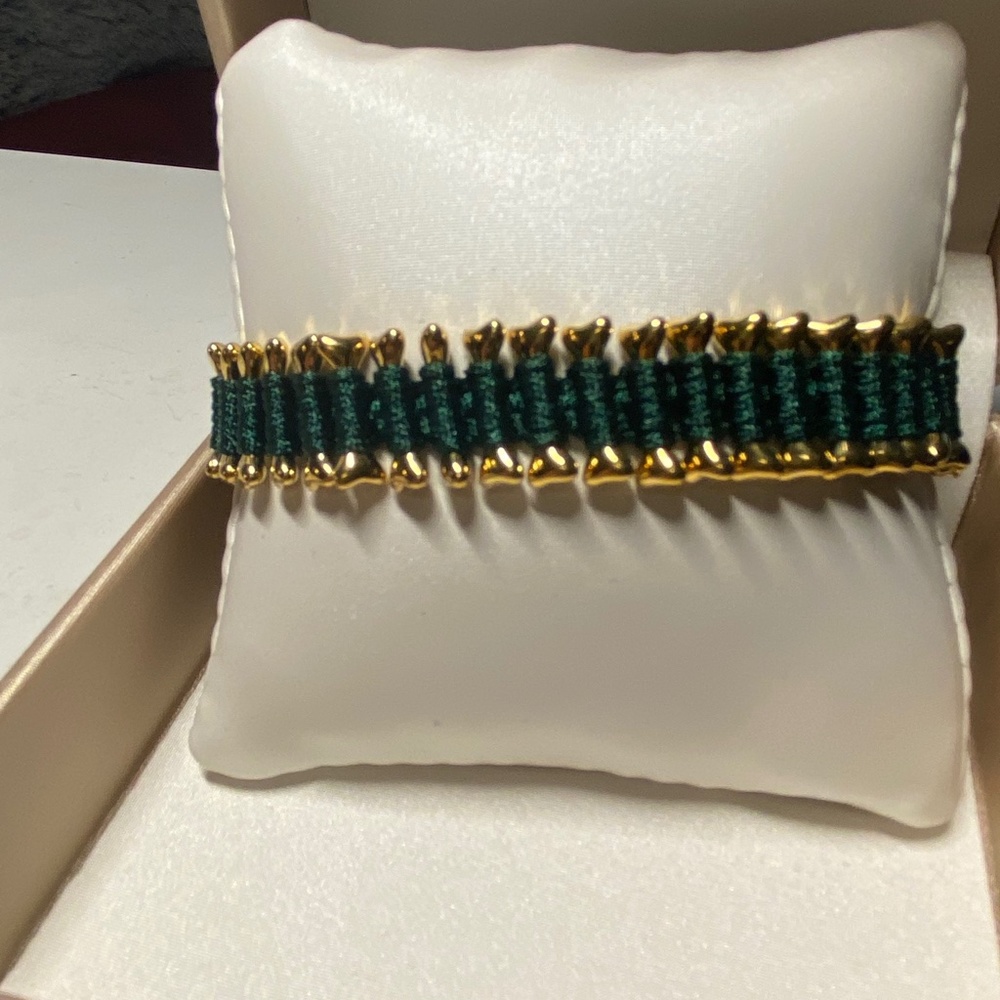 Heart U Back Gold Plated Green Bone Bracelet